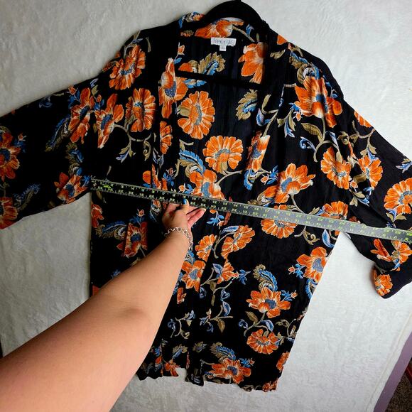 Patrons of Peace SzM Fall color Florals Open Front Kimono. Crinkled  fabric Boho - Picture 5 of 14
